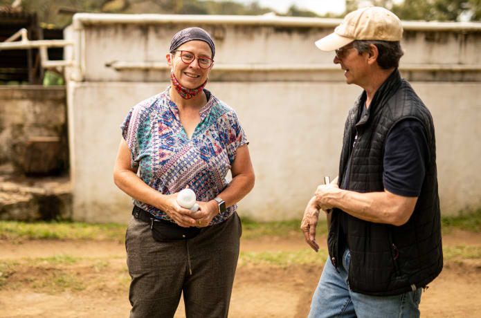 Bunafr Chief Coffee Officer Jeff Babcock, with Anabella Menses owner of Santa Felisa farm.