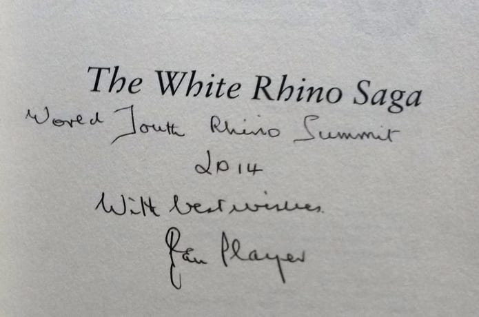 Message and signature from Dr Ian Player